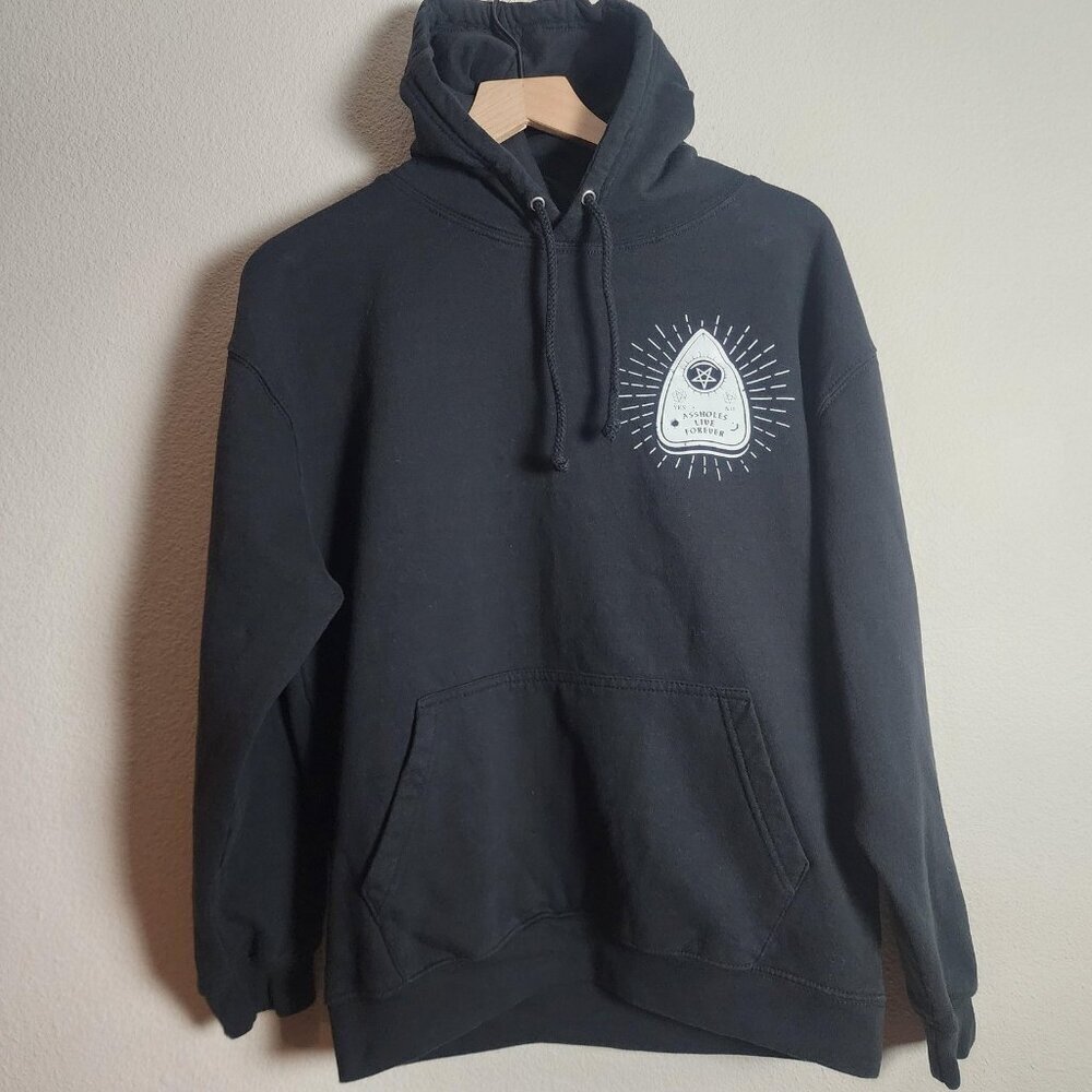 Assholes*s Live Forever Hoodie Mens Large Black Pullover Graphic Occult Goth